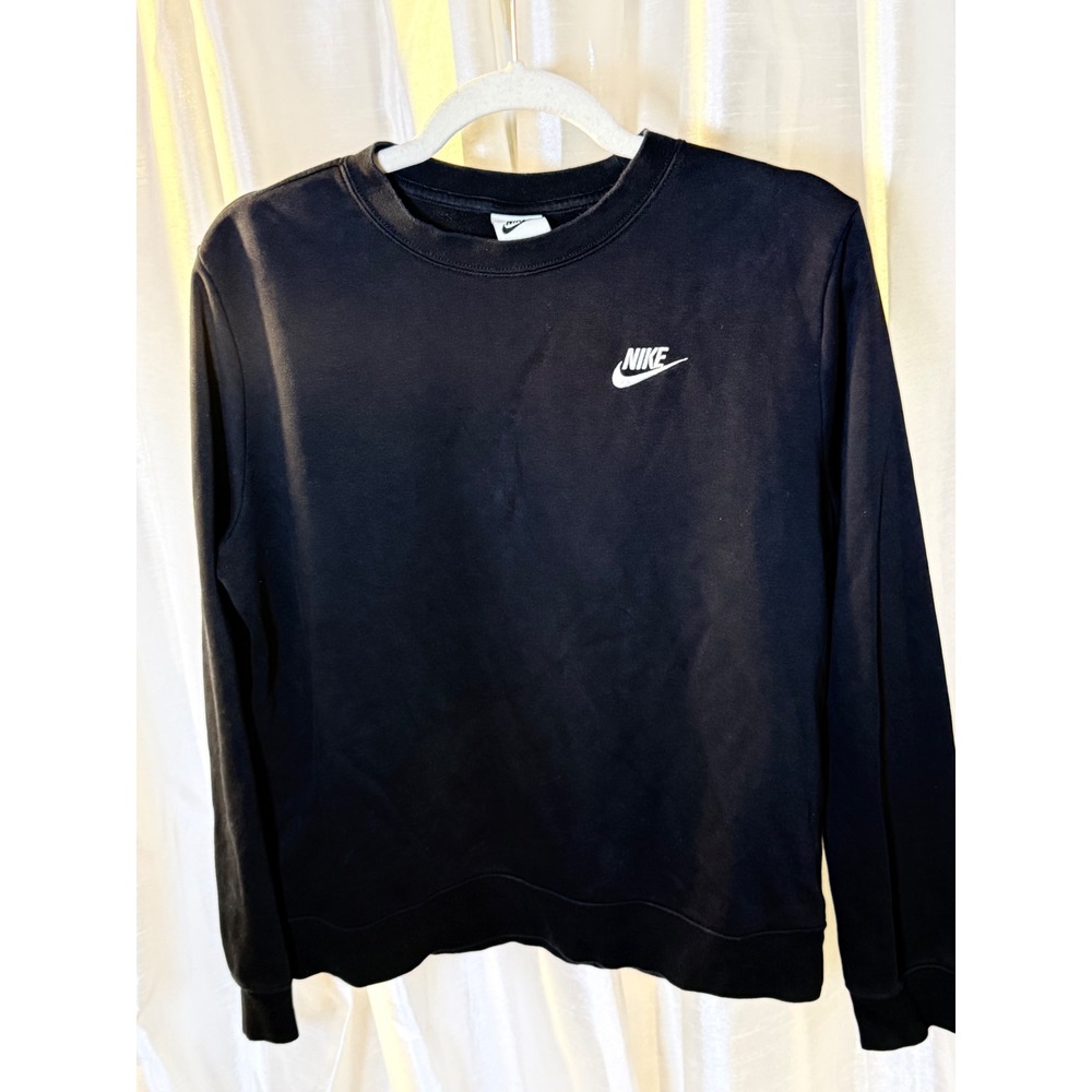 Nike Sweatshirt Mens Medium Black Sportswear Crewneck‎ Embroidered Logo Fleece
